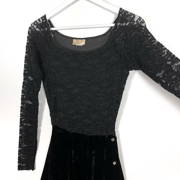 Vintage Bonnie Strauss Black Lace and Velvet Maxi Dress - Picture 5 of 11